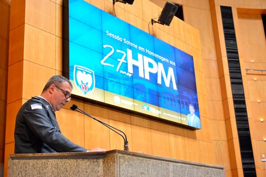 Coronel Douglas Caus, diretor de Saúde do HPM, discursou sobre a reestruturação e a ampliação do atendimento